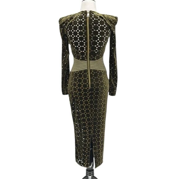 Zhivago Salvation Velvet Laser Cut Midi Dress Green Size US Size 4 - Picture 7 of 11